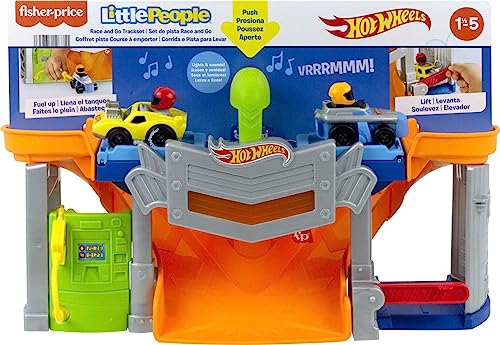 image for Fisher-Price Little People Hot Wheels Toddler Toy Race and Go Track Se