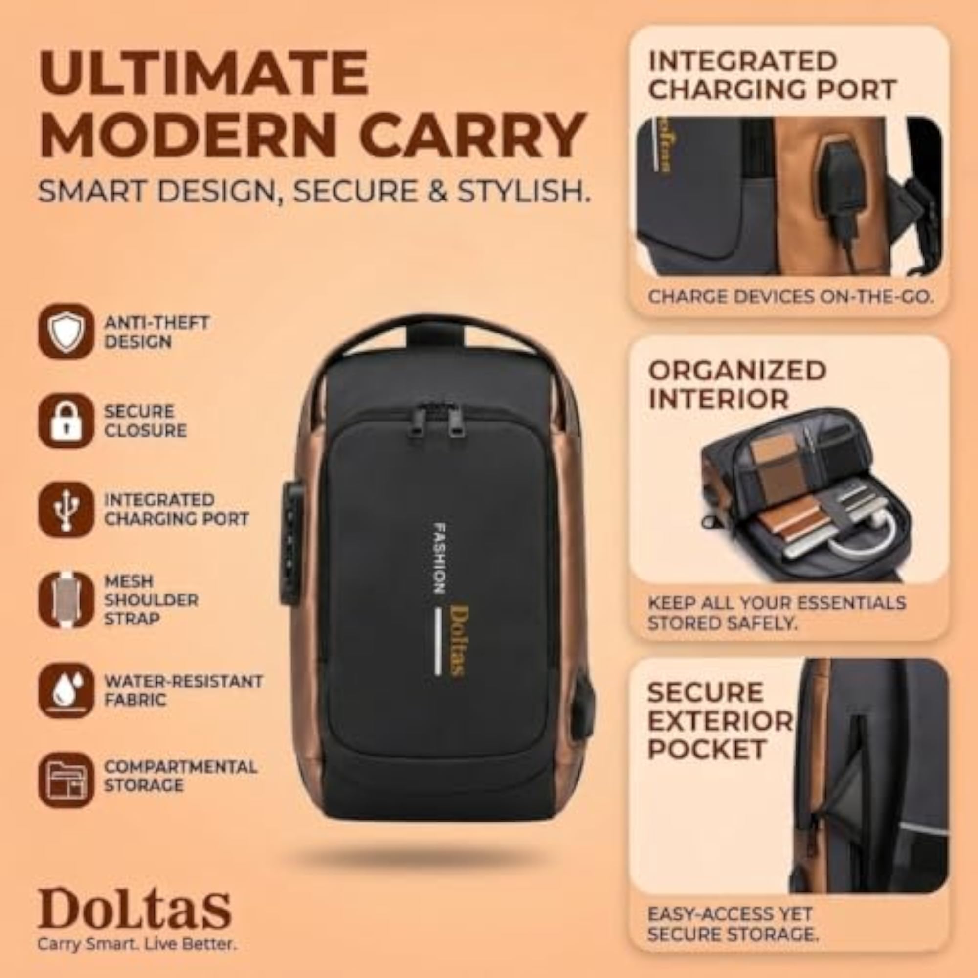 Stylish Crossbody Backpack for Men & Women, Anti-Theft Bag