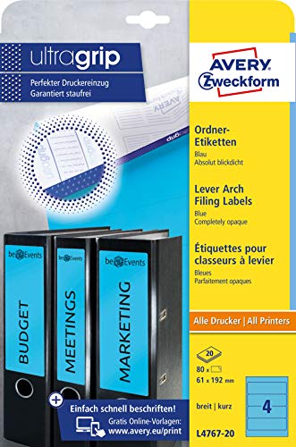 Avery Border Binder Labels, Blue 192 x 61mm (20)