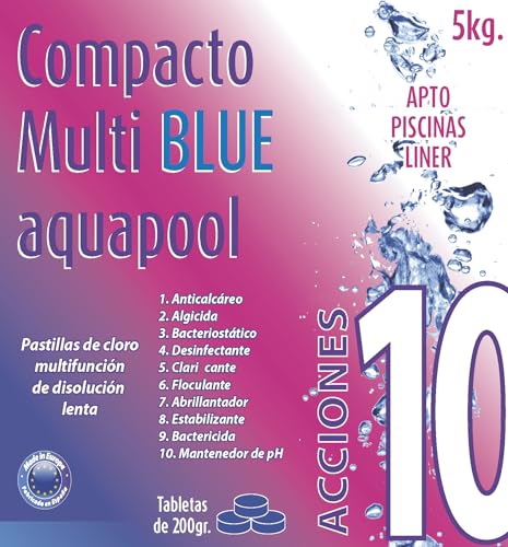 Miniatura 2 de Compacto 10 Acciones Aquapool 200 Gr - Pastillas De Cloro Multifunción - Disolución Lenta - Apto Piscinas Liner 5 Kg