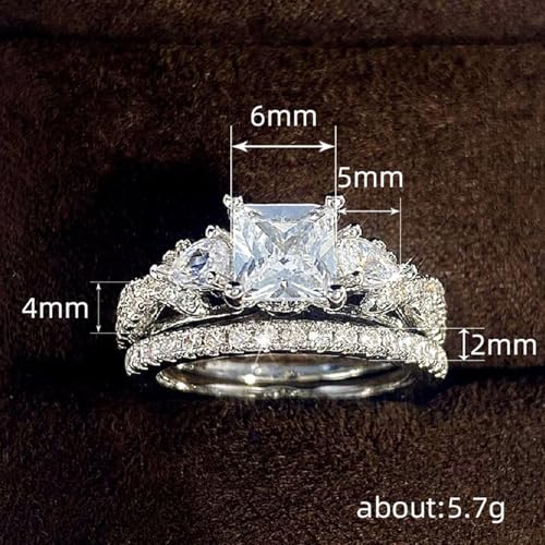 2-Piece Set of 2ct Women's Wedding Ring, Princess Cut Bridal Ring Set, Cubic Zirconia Engagement Ring, Twisted Infinite Paving Set Size(6-10)-102