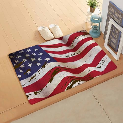 Shabby Chic Flag Antifatigue Kitchen Bath Door Mat Cushioned Runner Rug,Washable Welcome Floor Sink Mat,Waterproof & Non-Slip Standing Doormat for Kitchen,Patriotic Memorial Independence Day 20