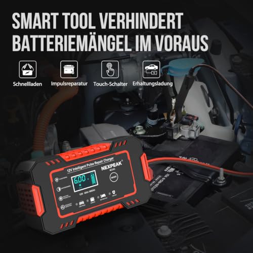 6A Autobatterie Ladegerät, Vollautomatisch für Auto Motorrad Boot Marine – Ansicht 3