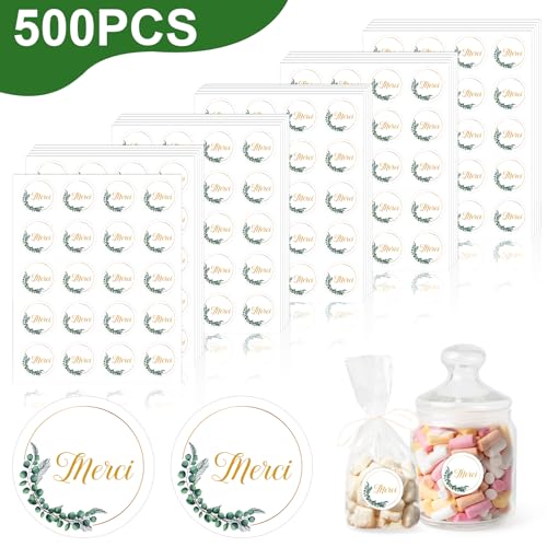 500pcs Autocollant Merci Étiquettes Autocollantes Rondes 4cm Adhésif Étanches Eucalyptus Pour Mariage Stickers Remerciements Cadeau Emballage Artisanat...
