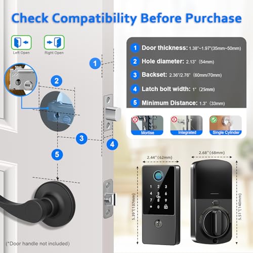 Smart Door Lock Deadbolt, Keyless Entry Door Lock with Fingerprint & Keypad,App Control,Auto Lock,Secure Electronic Digital Lock for Front Door Home Apartment Rental,Easy Installation,Matte Black - image 6
