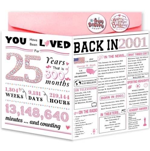 ATTLVV 25th Birthday Card,Happy 25th Birthday Gifts for Women,Best 25th Birthday Decorations for Her, 25 Year Old Birthday Cards for Sister Friends,25th Birthday Gift Ideas