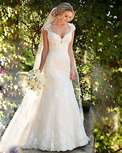 Women's Floral Beaded Mermaid Wedding Dresses 2023 Lace Applique Bridal Evening Party Gowns2