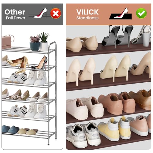 Image of VILICK Shoe Rack for Closet Shoe Organizer Space Saver Storage for 20-25 Pair Shoe Shelf with Hook and Side Pocket Free Standing 5 Tier Shoe Rack Organizer for Entryway,Small Spaces, Brown