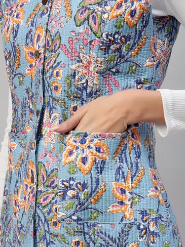 Image of Ravaiyaa - Attitude is everything Women's Floral Printed Reversible Quilted Jacket Coat Blazer Jacket Sleeve Less Waistcoat