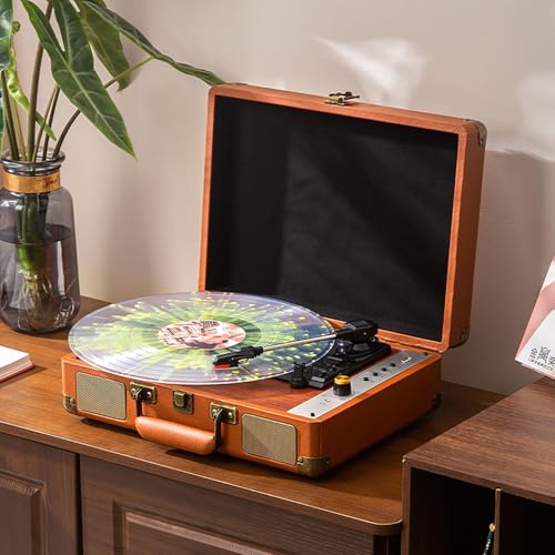 Tocadiscos de vinilo retro - fonógrafo estéreo Bluetooth para el hogar y el salón (diseño vintage europeo) (marrón)