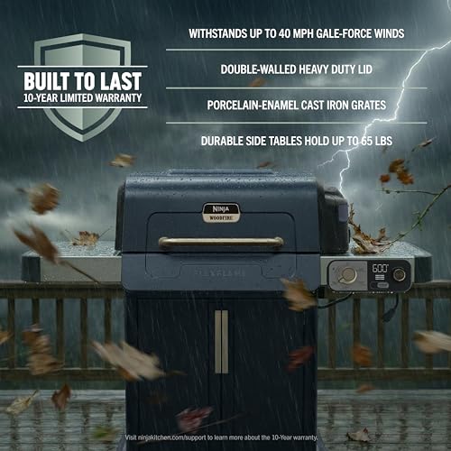 Image of Ninja FlexFlame Grill and Smoker | Electric and Propane Grill, Roaster, BBQ Grill | 5-in-1 Cooking System | 3 Burner | Digital Control | Outdoor Cooking, Griddle, Pizza Maker | Blue | PG301BL