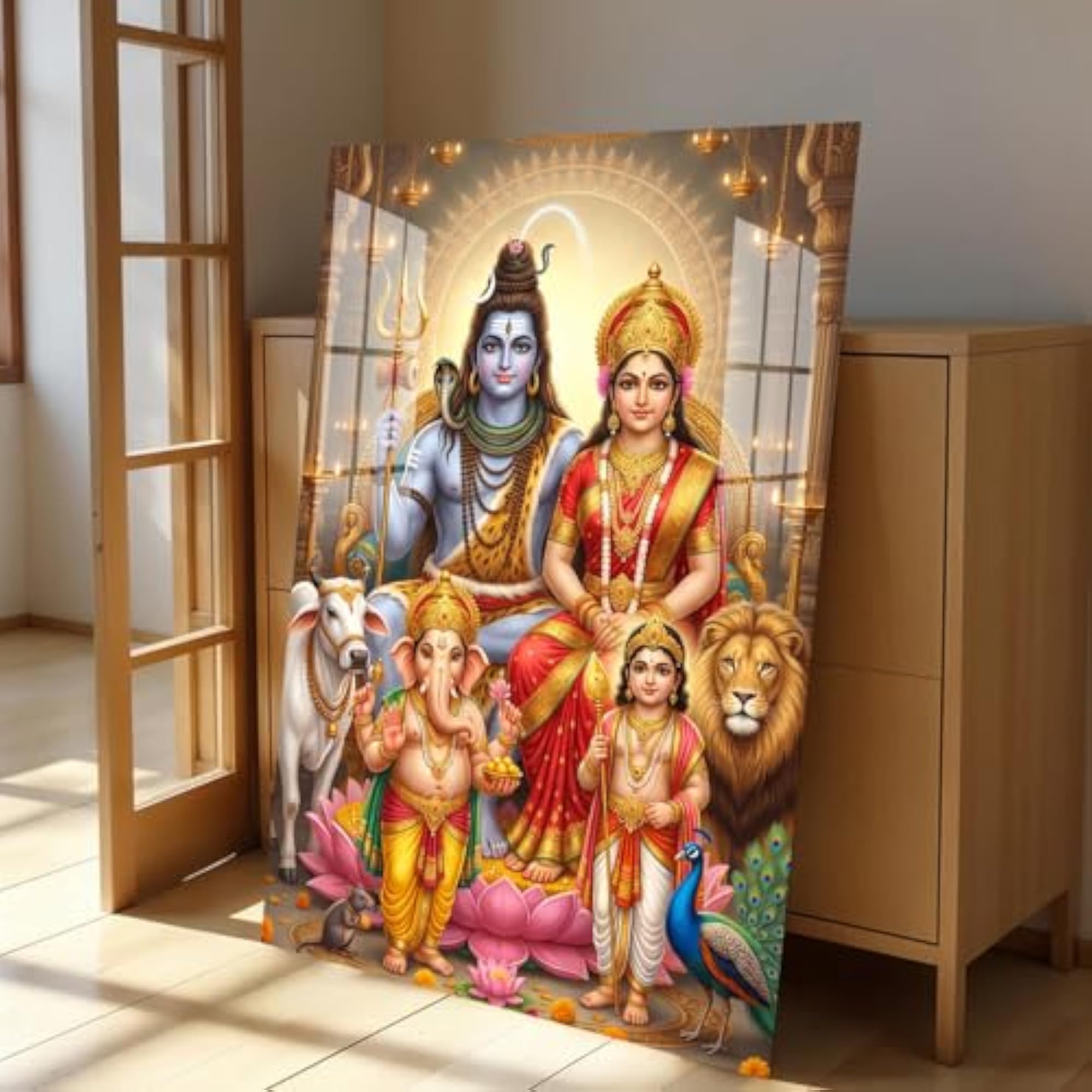 Shiv Parivar Wall Painting, Pooja Room Decor