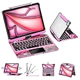 GUSGU Transparent Case with Wireless Keyboard for iPad Air 13-in.(M3/M2, 2025/2024), 7 Colors Backlight, Trackpad, 360°Rotating Stand for iPad Pro 12.9-in (6/5/4/3 Gen), Tech Style