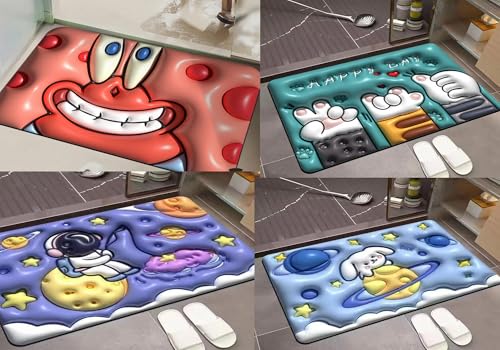 Image of AAZEEM Rubber Anti Slip 5D Water Soaking Floor Mat |Water Absorbent Non Slip Bath Mat |Quick Dry Mat for Bathroom | Rectangular Door Mat for Home |Drawingroom and Design |Pack of 4 |