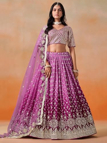 Image of Zeel Clothing Women Georgette Semi stitched Sequins Zari Embroidered Lehenga Choli With Dupatta (7086-Latest, Free size)