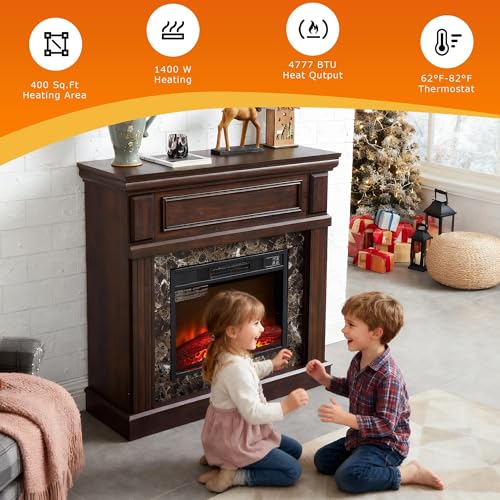 CKEASEAN 42 inch Electric Fireplace with Mantel, Portable Freestanding Wood Stove with Remote Control, 23'' Fireplace Insert Heater,1400W Realistic 3D Flame Stacked Stone Surround (42" W Dark Cherry) - Image 4