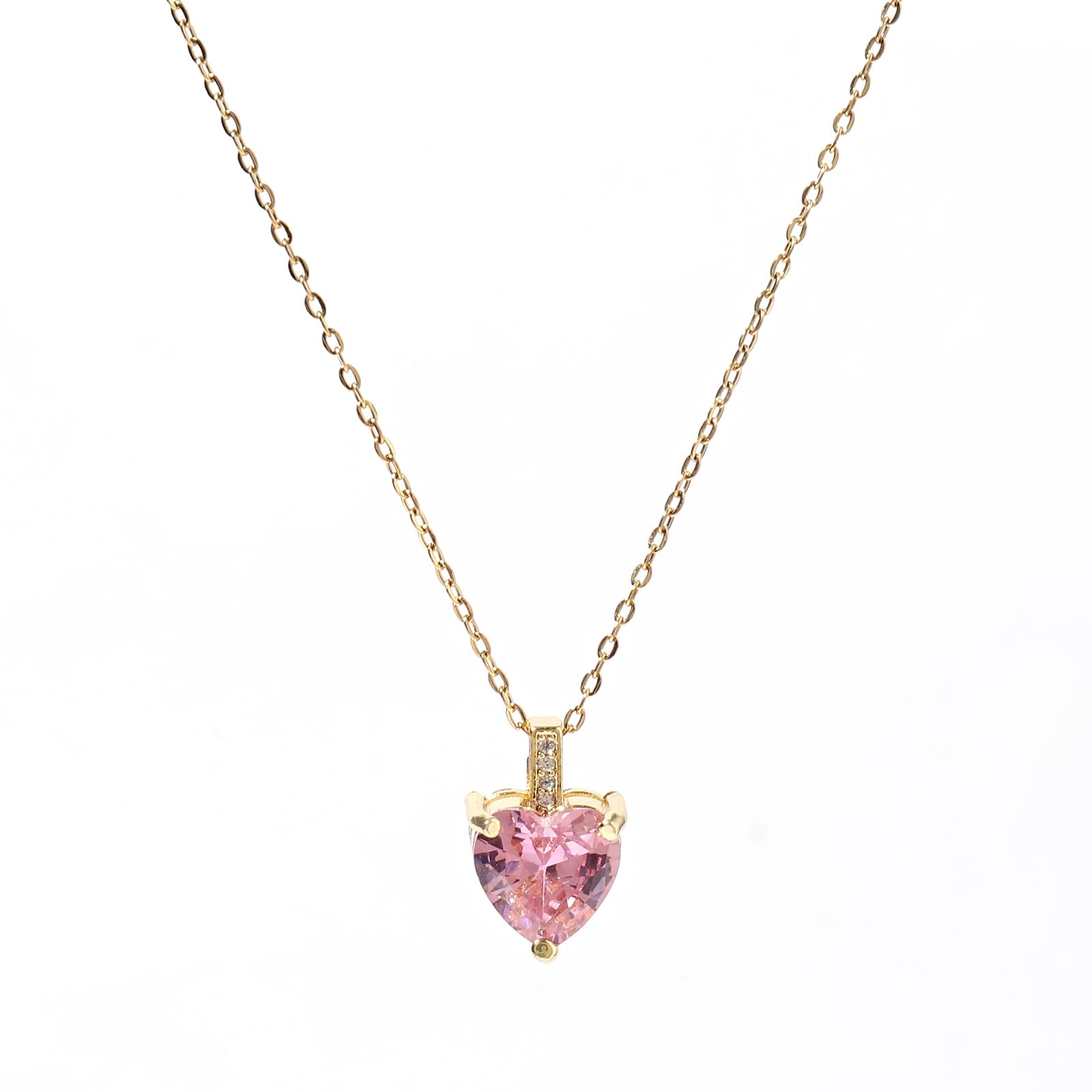 Heart Birthstone Necklace for Women, 14K Gold Plated Birthstone Pendant Necklace Cubic Zirconia Diamond Necklace Dainty Gold Necklace Birthday Gifts for Women Girls