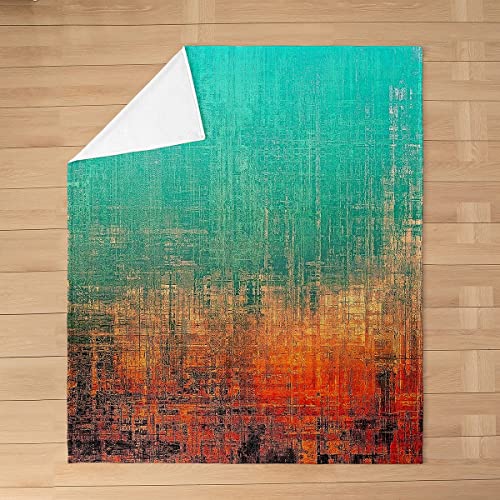 Grunge Abstract Art Bed Throw Blanket Kids Teal And Orange Messy Rust Painting Fleece Throw Blanket Modern Vintage Retro Fuzzy Blanket Breathable Flannel Plush Blanket Room Decor Twin 60"X80" #TOP2