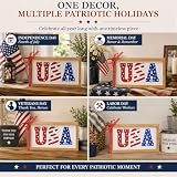 pechpell USA 4th of July Patriotic Wall Decor, 11.8"×5.9" Wooden America 250 Anniversary Sign, Red White Blue Stars and Stripes Independence Day Memorial Day Indoor Table Shelf Office Home Decorations