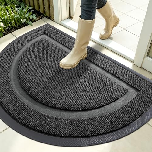 Image of OLANLY Half Circle Door Mat Indoor Outdoor Entrance Welcome, Waterproof All-Season, All-Weather Doormat, Sturdy Natural Rubber, Low Profile, Easy Clean Patio Porch Entryway Mat, 35x23, Black
