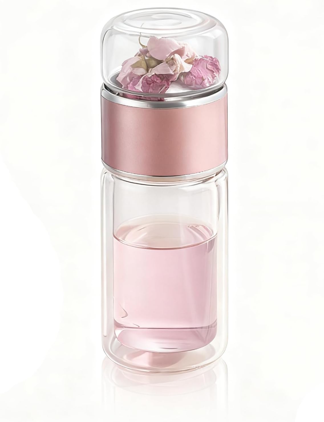 Yosoo Health Gear Tea Infuser Bottle 420ml Double Layer Stainless Steel Leak Proof Separating Bottle Reusable Glass Water Bottle for Office Travel Home Rose Gold