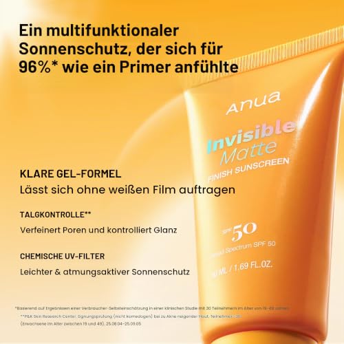 Anua Unsichtbares Matt-Finish-Sonnenschutzgel, Koreanische Hautpflege, 50ml – Ansicht 5