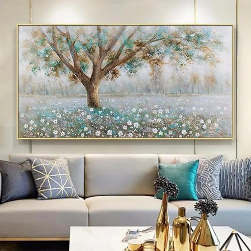 Toile arbre abstrait fleur blanche 80x160cm avec cadre intérieur pour décor de salon modern