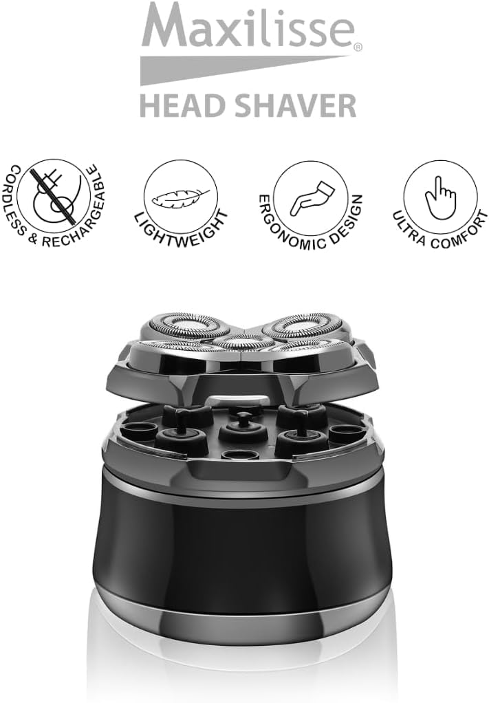 JML Maxilisse Head Shaver for Men - Maquinilla de afeitar eléctrica con 5 cabezales flotantes | Afeitadora de cabeza recargable inalámbrica con agarre ergonómico y cómodo, afeitado suave ultra cercano, diseño ligero