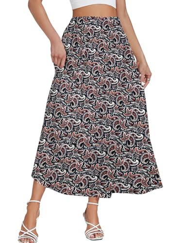 LYANER Women's Elastic High Waisted Ruched Tiered Ruffle Hem Long Skirt with Pockets4