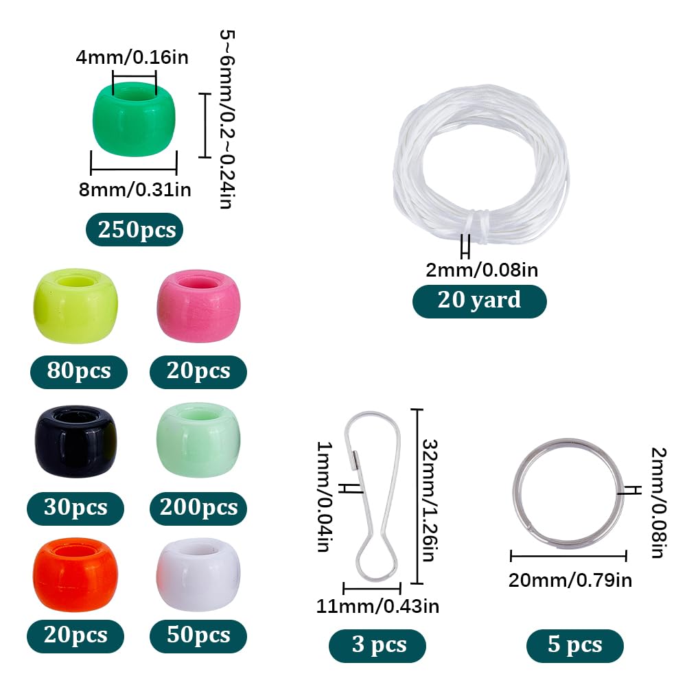 SUNNYCLUE DIY 8 Sets Pony Beads Kit - 8mm St Patrick's Day Green Plastic Beads - Keychain Making Kit