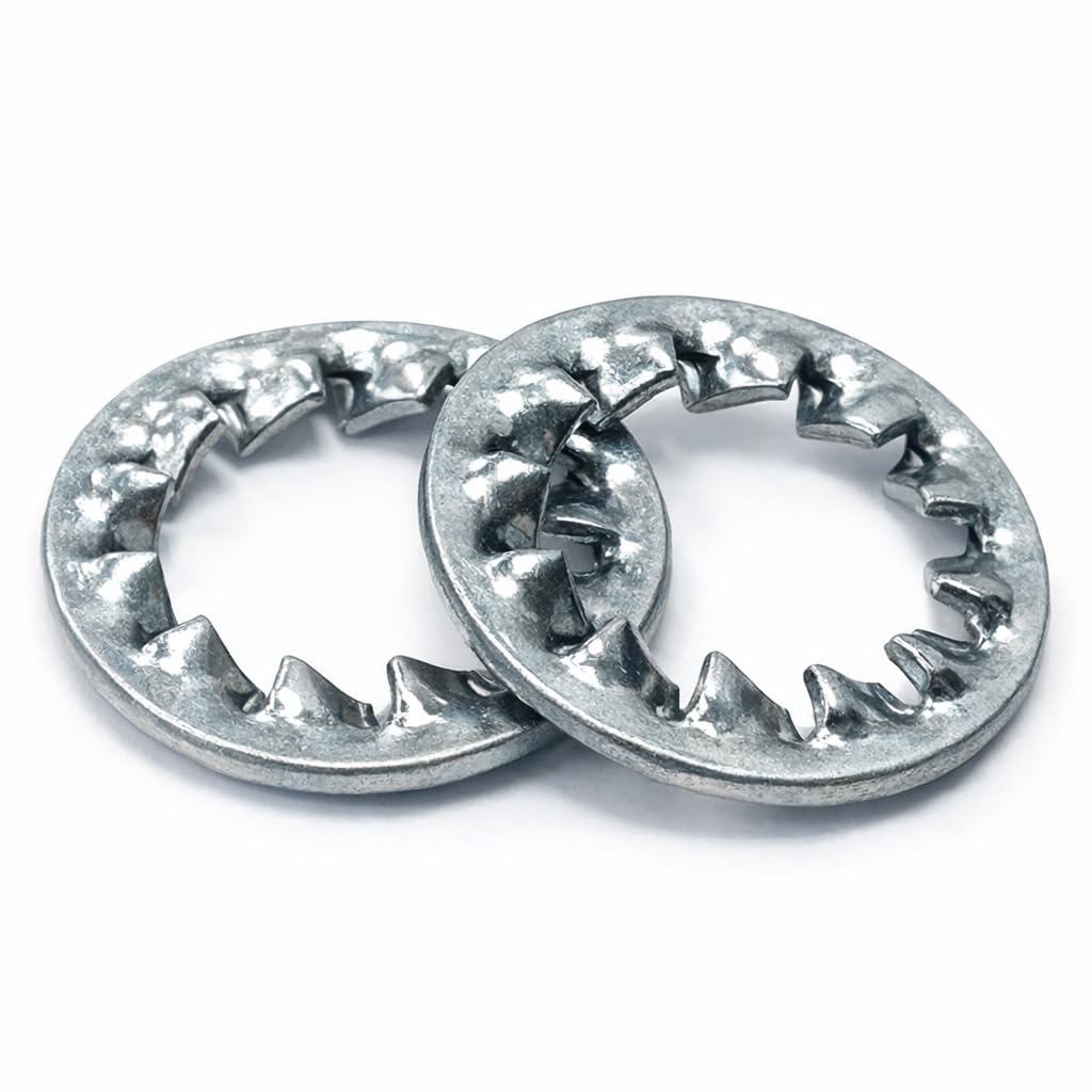M10 (10mm) (Pack of 50) Zinc Plated Steel Serrated Lock Washers Internal Teeth DIN6798J Anti-Vibration Star Lock Spring Washers - C05E/2