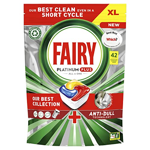 Fairy Platinum Plus All In One Dishwasher Tablets, Lemon, 42 Tablets, Our Best Cleaning For A Clean Like New, Removes Dullness & Prevents Limescale