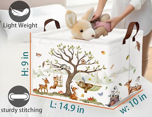 Image of Large Woodland Baby Toy Basket Collapsible Kids Storage Bin Cute Shower Gift Box Forest Nursery Decor (Animals)