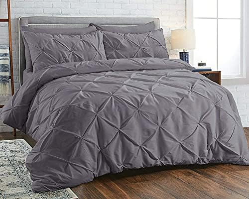 Ray Bedding & Linen 400 Thread Count Pintuck King Size Duvet Covers 100% Egyptian Cotton King Size Duvet Set With Pillow cases 2 Pack, 3pc Bedroom Accessories Bedding Sets King Size