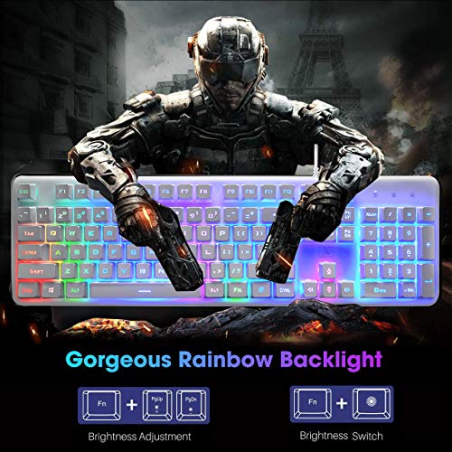 Felicon Mechanical Feeling Gaming Keyboard And Mouse Mousepad Combo,104 Keys Rainbow Backlit Gamer Keyboard And Mice Set,Large Mice Pad 2400Dpi 7 Button La Souris For Pc Laptop Mac #TOP1
