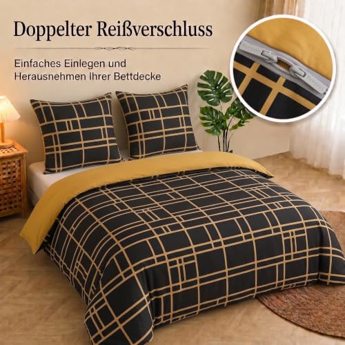 Pamposh Bettwäsche Sets Bettbezug Set Prämie Mikrofaser Anthrazit mit Reißverschluss hochwertigen Qualität für Allergiker (Gold… – Ansicht 3