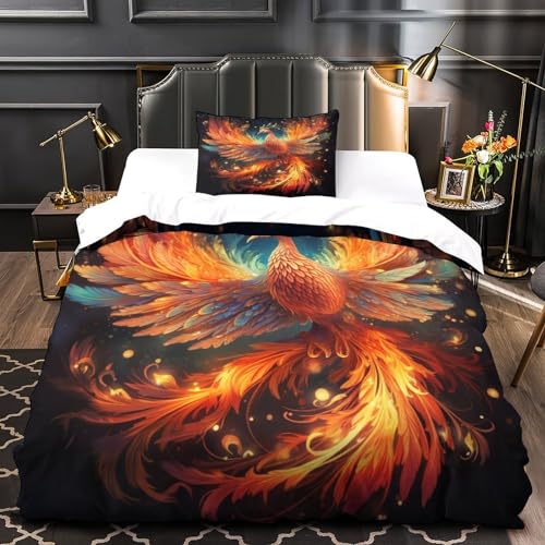 Housse de couette Phénix de feu 3D en microfibres pour lit simple 135x200 cm