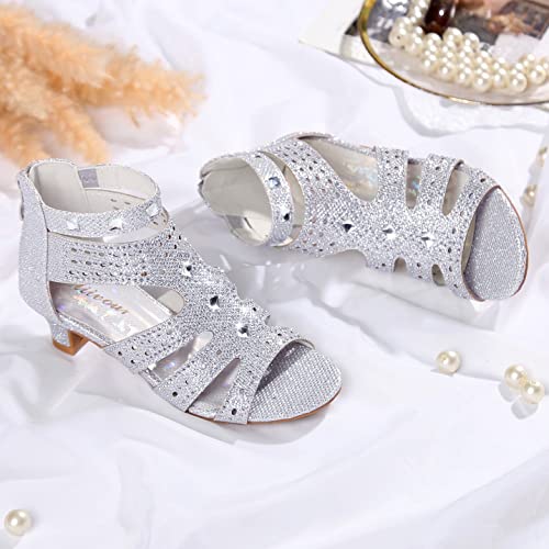 Cliivour Girls Silver Dress Shoes Glitter High Heels Sandals Size 2 Princess Belle Party Wedding Shoes Flower Girls Bridesmaids Sparkly Rhinestone Prom Pumps (Silver 2) #TOP4