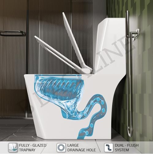 Image of Backline Ceramic Commodes For Toilet Diamond Cut | One Piece Water Closet | Western Toilet For Bathroom | With Soft Close Seat Cover - S Trap 9 inch Outlet Is From Floor (White) (7 Years Glaze Warrenty)