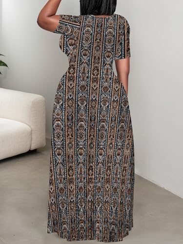 Image of PinkPatty Plus Size Maxi Dress for Curvy Women Crew Neck Long Sleeves Casual Dress Vacation Sundresses with Pockets