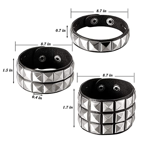 TURTLEDOVE Punk Leather Bracelet Set - 3PCS Goth Leather Wristband with Metal Studded - Cuff Bangle for Men Women3