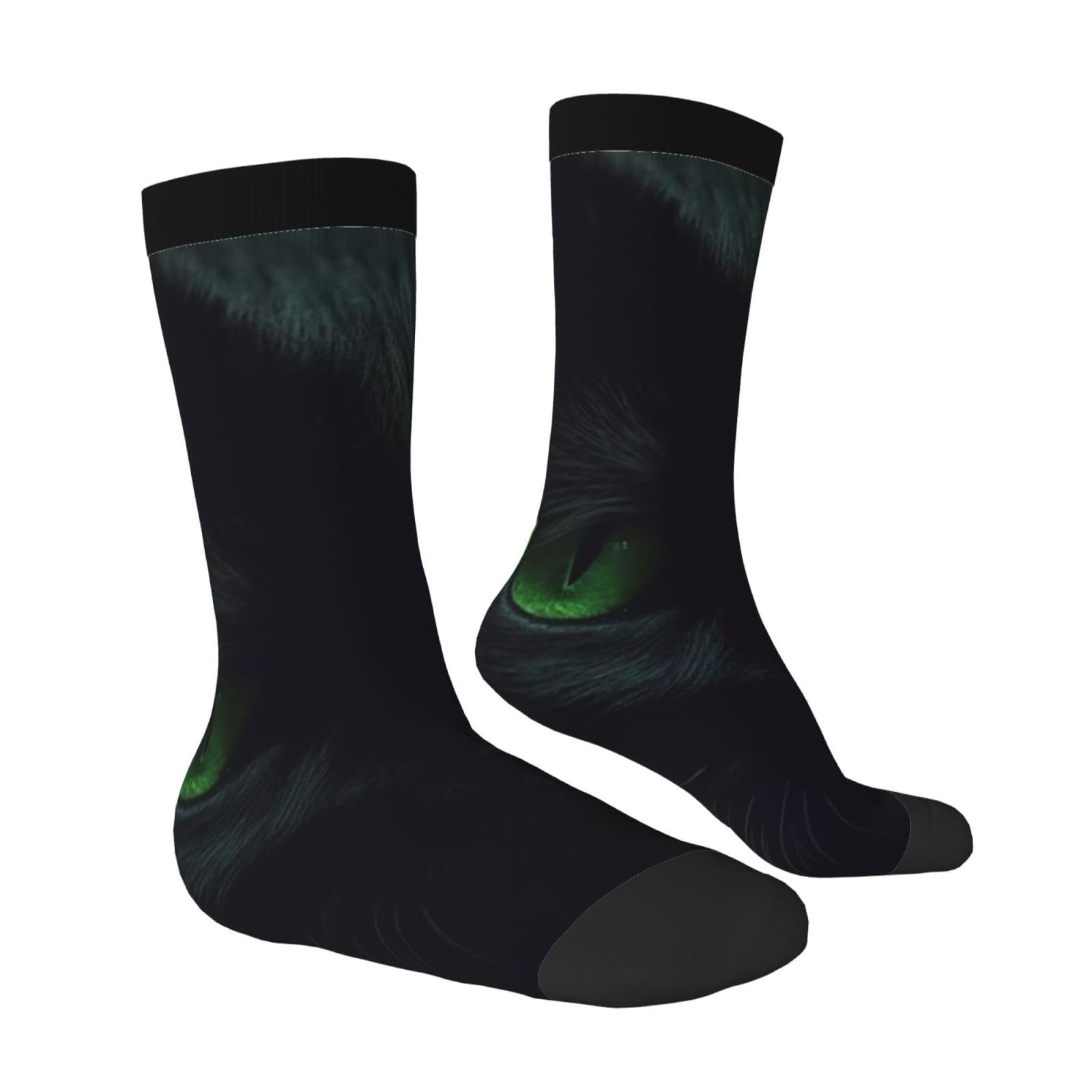 LZQPOEAS Black cat green eyes Athletic Socks Unisex Cushioned Crew Socks Hiking Running Calf Sock Soft Above Ankle Sock