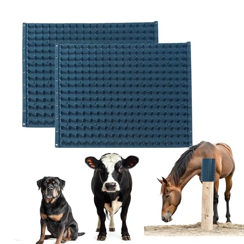 homcare Pferd Kratzmatte 2er-Set, 42 x 33 cm, Kratzbrett, weiche Massage-Matte für Pferde, Kühe, Ziegen, Hunde und Nutztiere, Blau