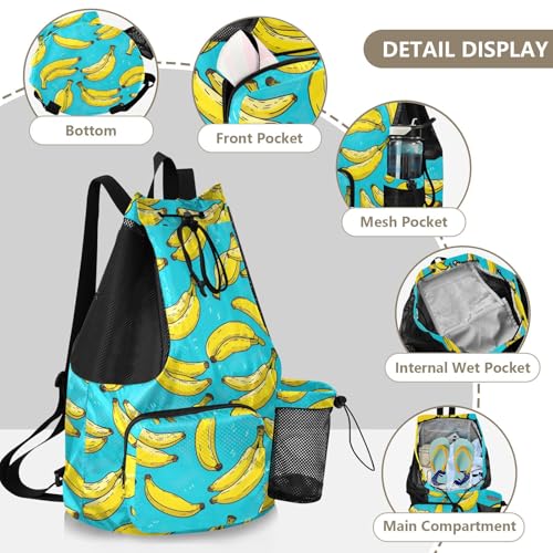 Banana Cartoon Drawstring Gym Backpack for Men Women Pull String Sports Swim Bag with Mesh Pocket & Adjustable Strap Camp Bag for Travel Swimming Outdoor3
