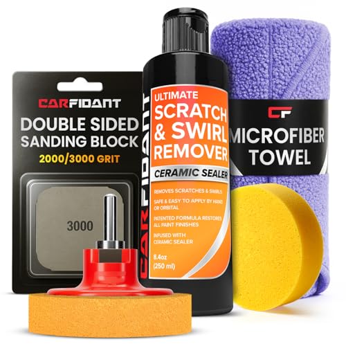 Image of Carfidant Scratch and Swirl Remover - Car Scratch Remover for Vehicles Paint - Polishing Compound for Cars - Paint Restorer Kit with Pad, Microfiber and Sanding Block