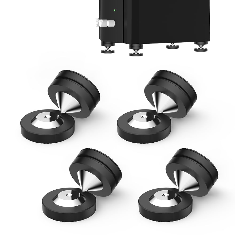 Tertullus Juego de 4 tapones para altavoces POM de acero inoxidable y arandelas, almohadillas para altavoces, tocadiscos y dispositivos HiFi