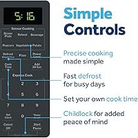 Vista 5 de Horno microondas de GE para encimera, capacidad de 1,150 vatios, 1.6 pies cúbicos, 8 ajustes de cocción automáticos, tecnología de bloqueo
