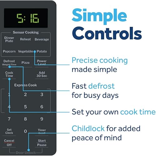 Miniatura 5 de Horno microondas de GE para encimera, capacidad de 1,150 vatios, 1.6 pies cúbicos, 8 ajustes de cocción automáticos, tecnología de bloqueo para