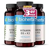 Vitamin D3 + K2 Kapseln – 300 Stück zur Unterstützung der Knochen und der normalen Immunfunktion von BIOHERBA PZN 19726107