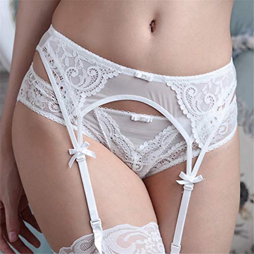 Women Push Up Bras Set Lace Lingerie Bra Panties Garter Stocking 4pcs/lot (V701DD,White, 38C)
